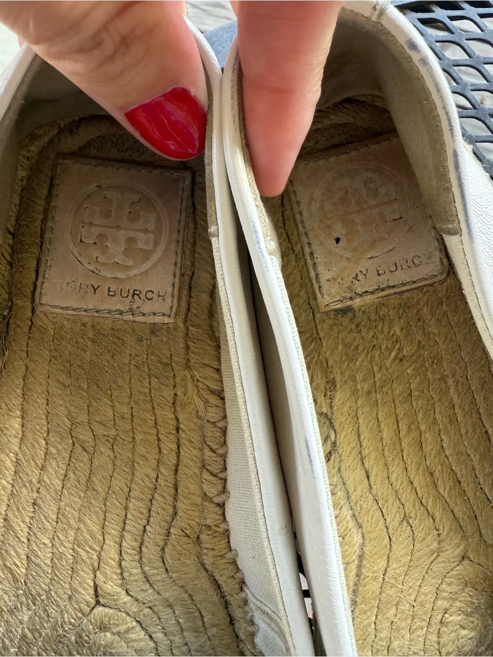 Tory Burch White Espadrille Flats with Black Toe Cap
